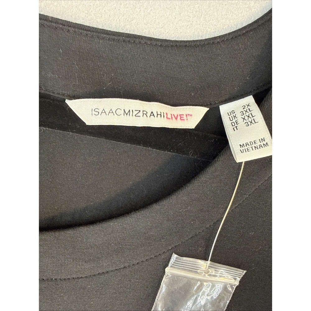 Issac Mizrahi Live! Black Shortsleeve Tip Women's Size 2X Blouse, Buttons On Bac - Picture 2 of 9